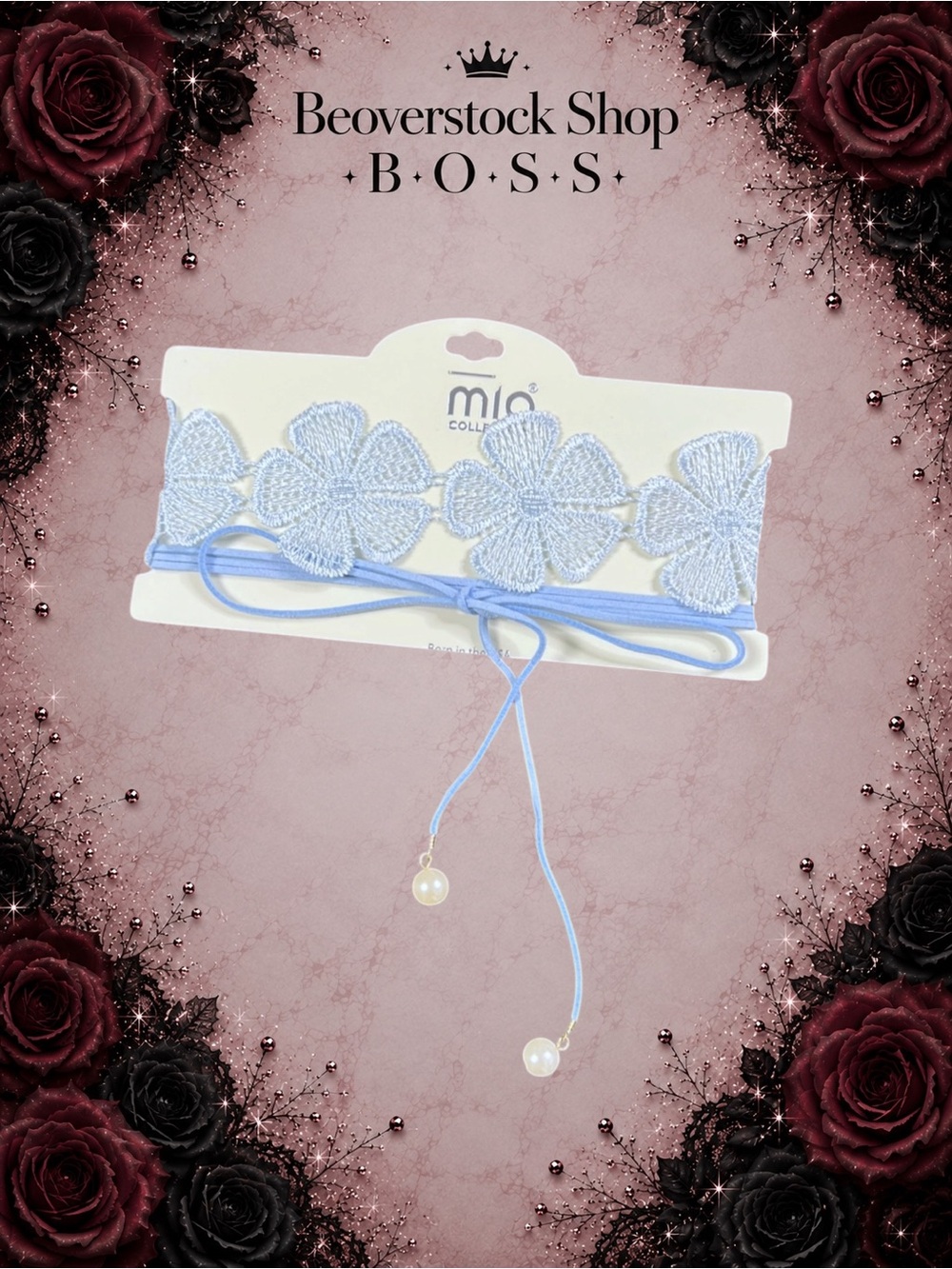 NEW MIA Collection Light Blue Floral Lace Choker Necklace Set